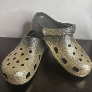 Crocs Classic Ombre Black Gold Glitter Clog Slip On Mens Size 9 Women’s 11